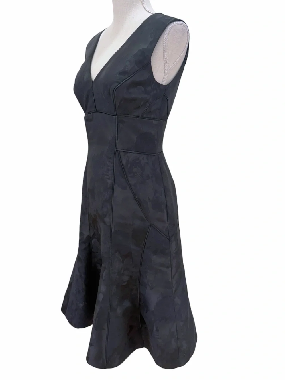 Vera Wang Black Floral Jacquard Fit & Flare Cocktail Dress Size 2